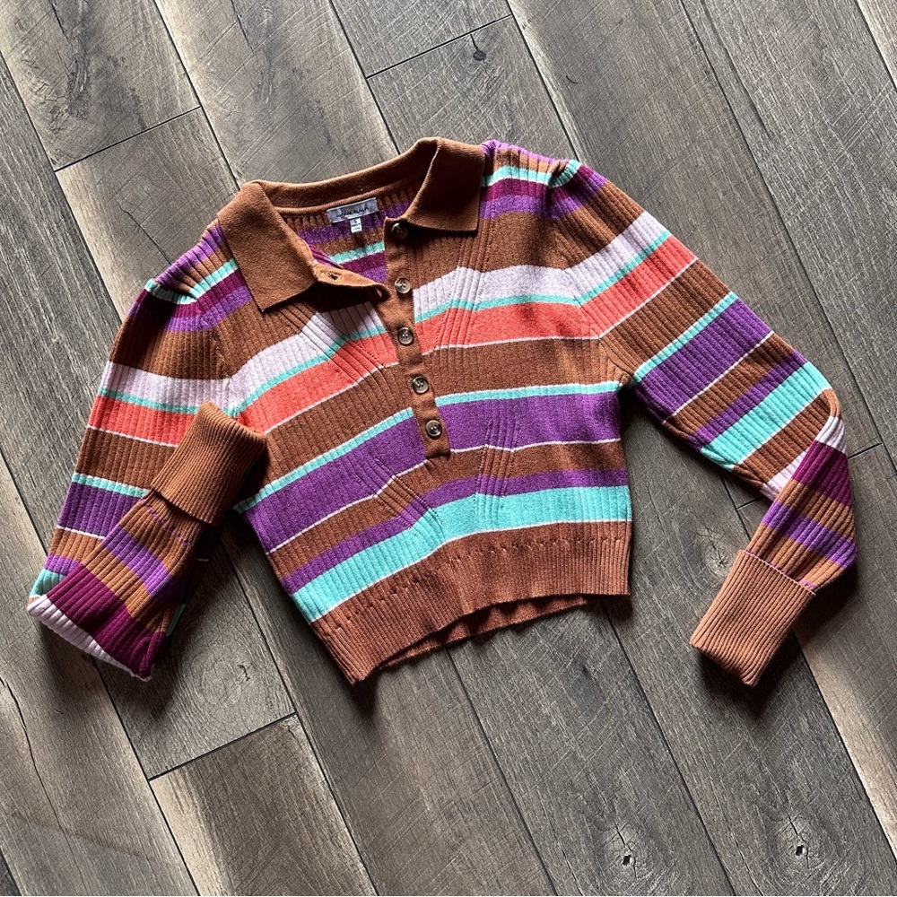 White Birch Striped Collared Pullover Sweater - image 1